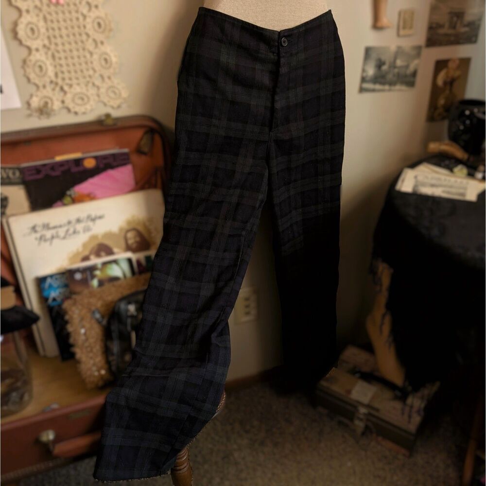 Brandy Melville Tartan Plaid Trouser Pants Women's XS Navy Blue Green